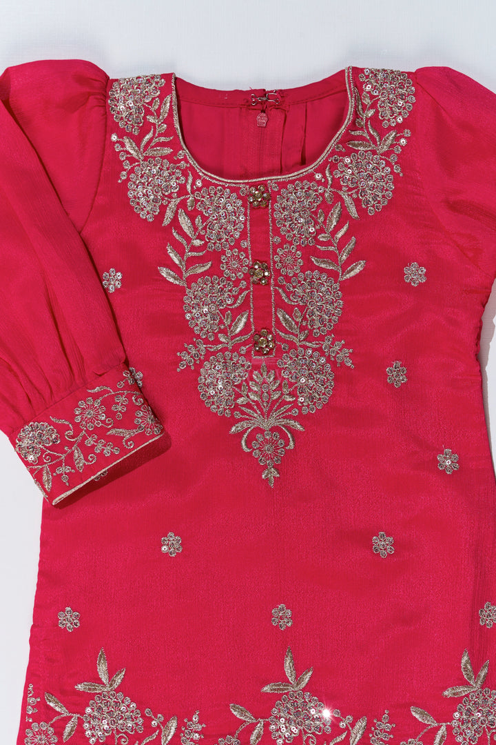 The Nesavu Girls Sharara / Plazo Set Elegant Plain Kurti Plazo Set for Girls with Embroidered Chinon Fabric and Flared Bottom Nesavu Elegant Plain Kurti Plazo Set Girls Embroidered Chinon Fabric Flared Bottom | The Nesavu