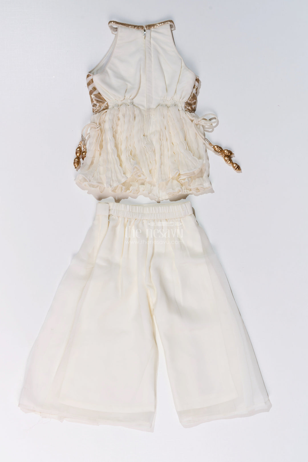 The Nesavu Girls Sharara / Plazo Set Elegant Plazo Traditional Dress for Girls with Georgette Embroidery and Sequin Detailing Nesavu Elegant Plazo Traditional Dress Girls Georgette Embroidery Sequin Detailing | The Nesavu