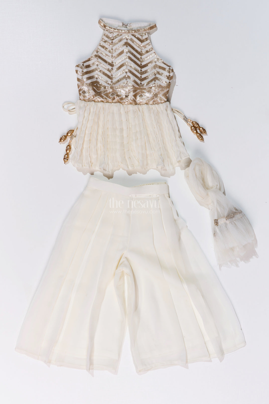 The Nesavu Girls Sharara / Plazo Set Elegant Plazo Traditional Dress for Girls with Georgette Embroidery and Sequin Detailing Nesavu Elegant Plazo Traditional Dress Girls Georgette Embroidery Sequin Detailing | The Nesavu