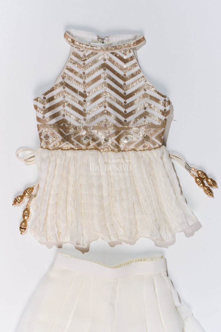 The Nesavu Girls Sharara / Plazo Set Elegant Plazo Traditional Dress for Girls with Georgette Embroidery and Sequin Detailing Nesavu Nesavu Elegant Plazo Traditional Dress Girls Georgette Embroidery Sequin Detailing