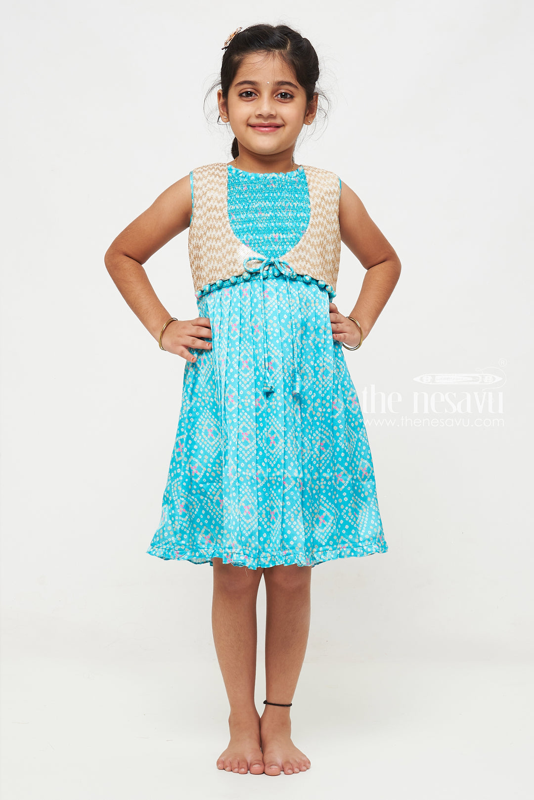 The Nesavu Girls Cotton Frock Elegant Premium Cotton Frock for Girls - Festive and Vibrant Design Nesavu Shop Girls Festive Cotton Frocks | New Elegant Designs Online | The Nesavu