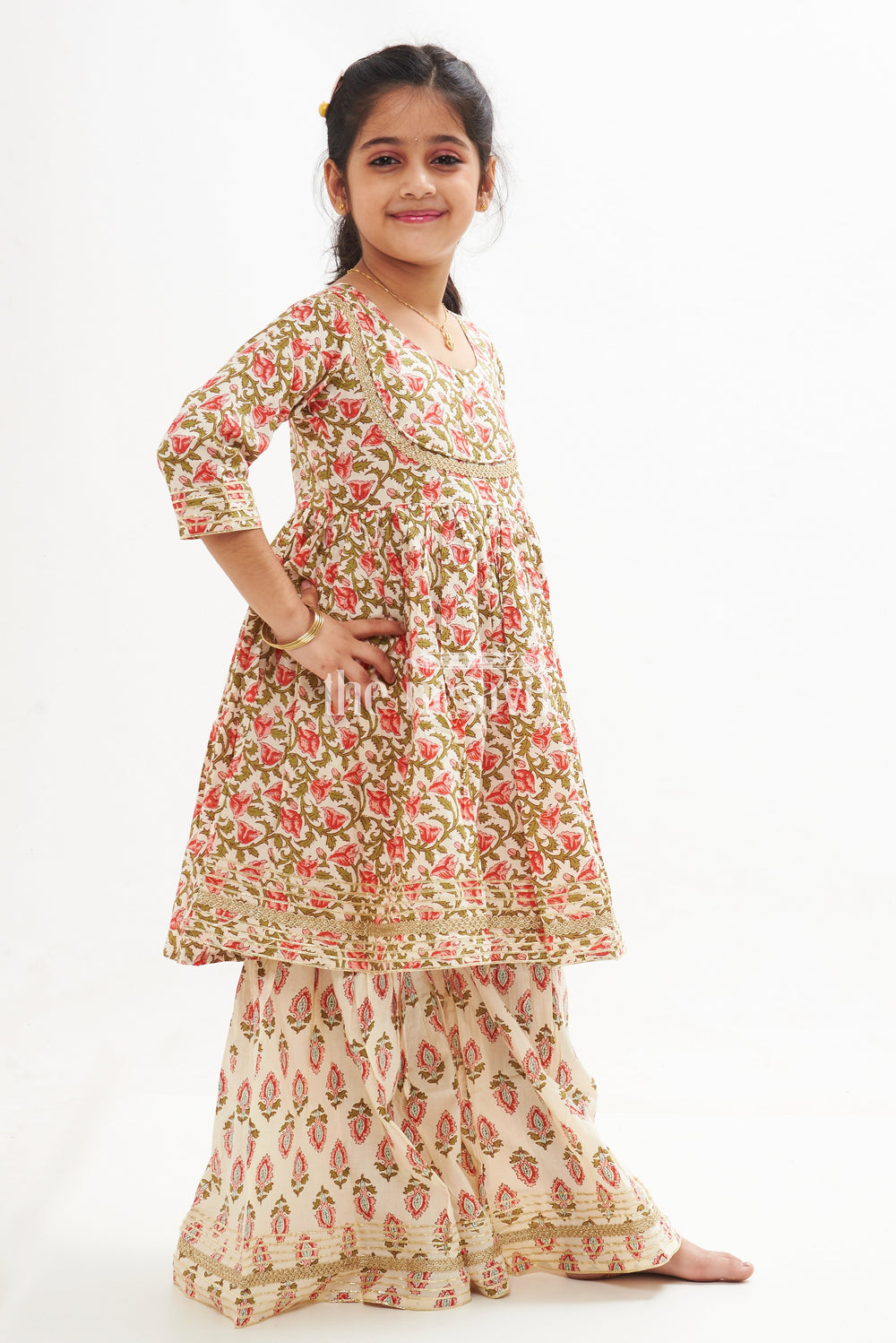 The Nesavu Girls Sharara / Plazo Set Elegant Pure Cotton Co-Ord Party Set for Girls with Jaipur Block Print Nesavu