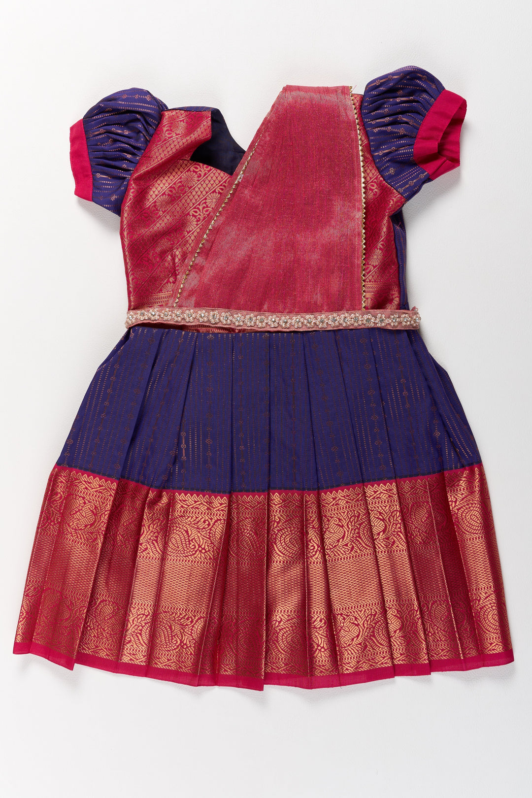 The Nesavu Girls Kanchi Silk Frock Elegant Purple and Red Pattu Pavadai for Girls with Zari Borders and Pleated Skirt Nesavu 20 (3Y) / Purple / Style 2 SF827AB-20 Elegant Purple Red Pattu Pavadai Girls Zari Borders Pleated Skirt | The Nesavu