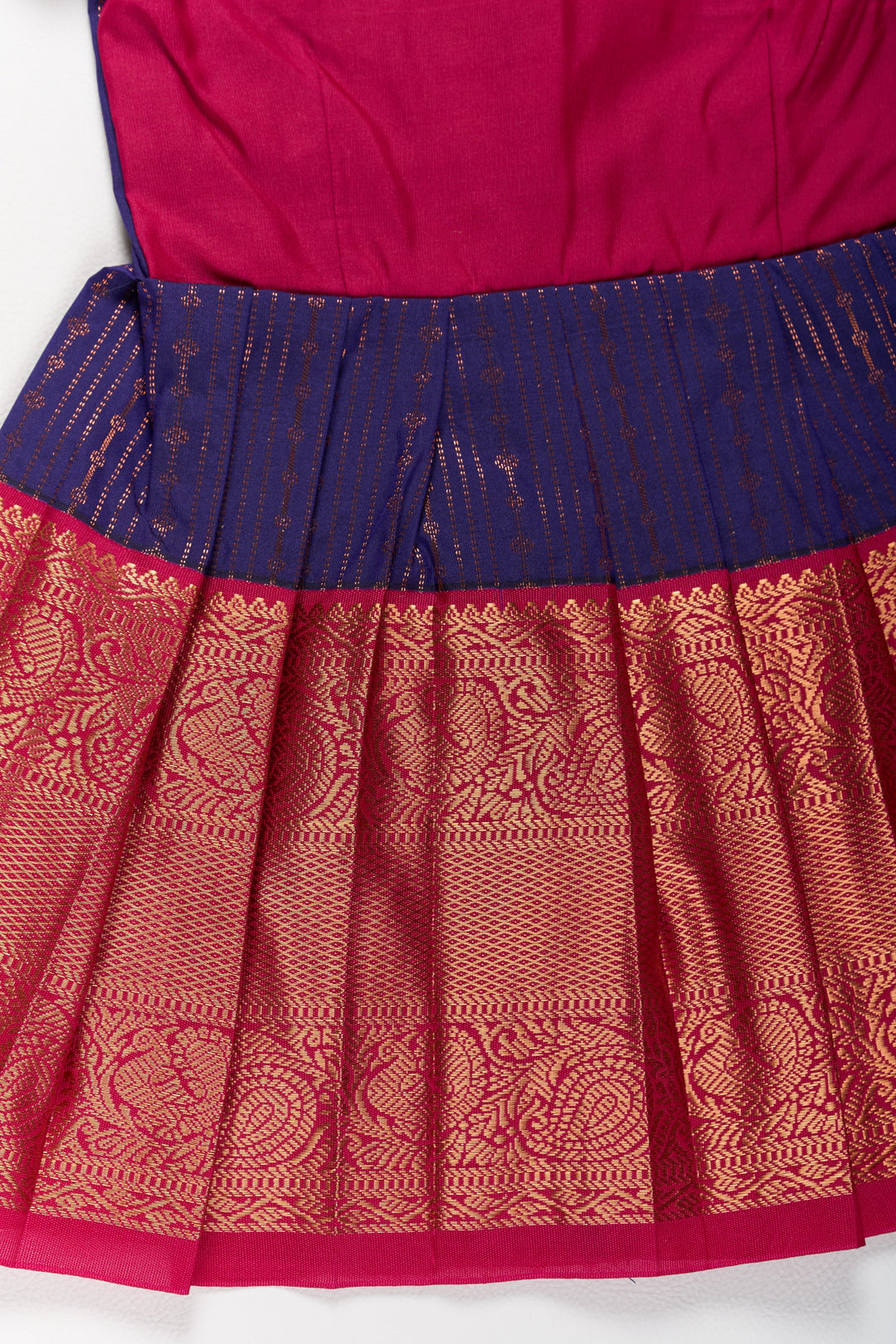 The Nesavu Girls Kanchi Silk Frock Elegant Purple and Red Pattu Pavadai for Girls with Zari Borders and Pleated Skirt Nesavu Elegant Purple Red Pattu Pavadai Girls Zari Borders Pleated Skirt | The Nesavu