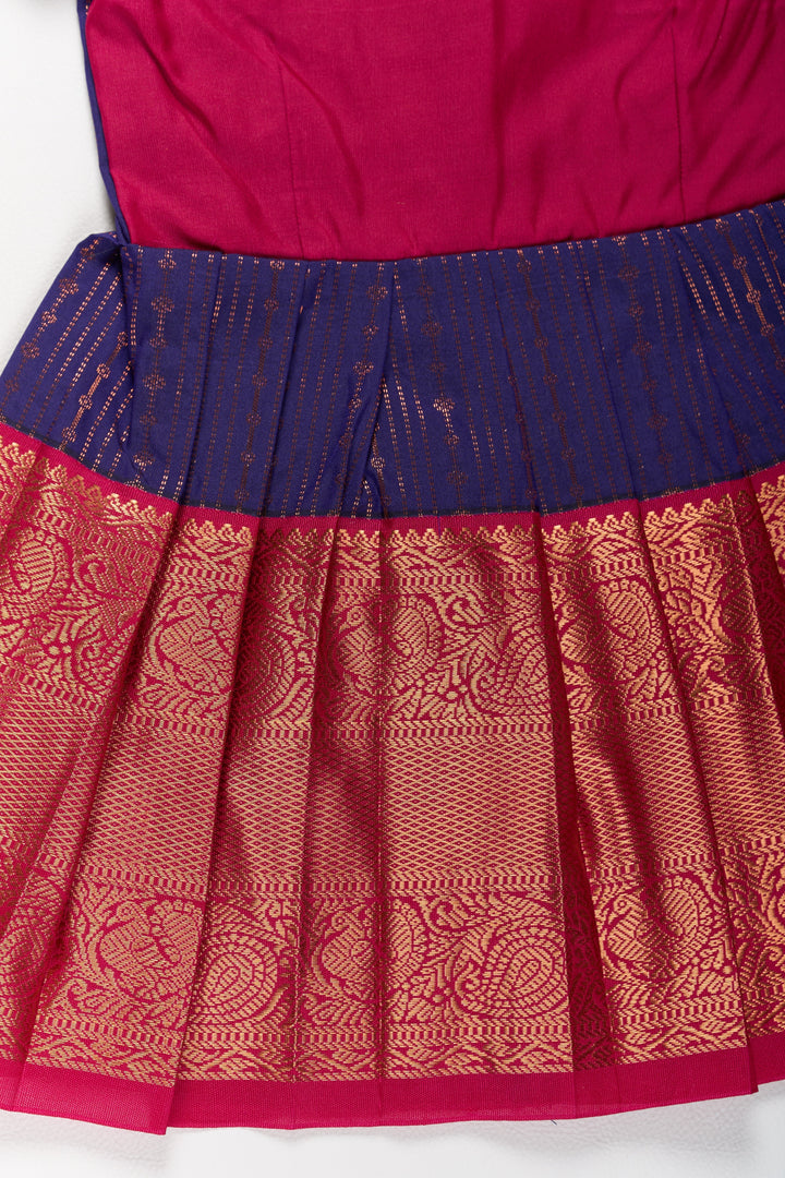 The Nesavu Girls Kanchi Silk Frock Elegant Purple and Red Pattu Pavadai for Girls with Zari Borders and Pleated Skirt Nesavu Elegant Purple Red Pattu Pavadai Girls Zari Borders Pleated Skirt | The Nesavu