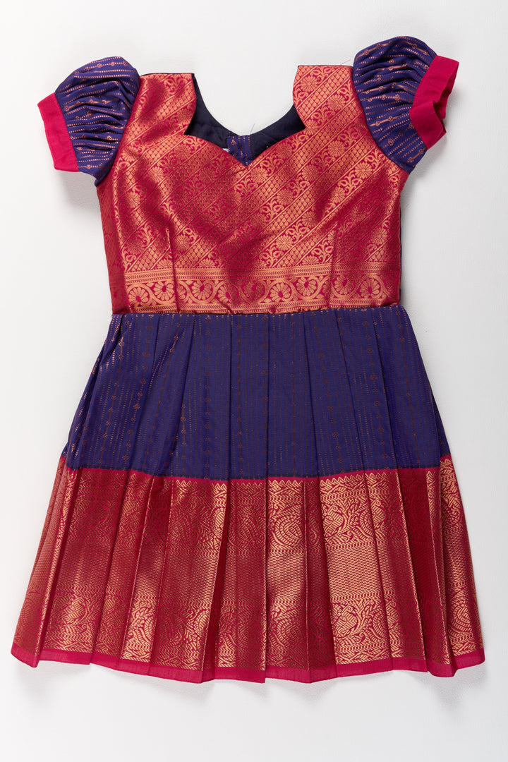 The Nesavu Girls Kanchi Silk Frock Elegant Purple and Red Pattu Pavadai for Girls with Zari Borders and Pleated Skirt Nesavu Elegant Purple Red Pattu Pavadai Girls Zari Borders Pleated Skirt | The Nesavu