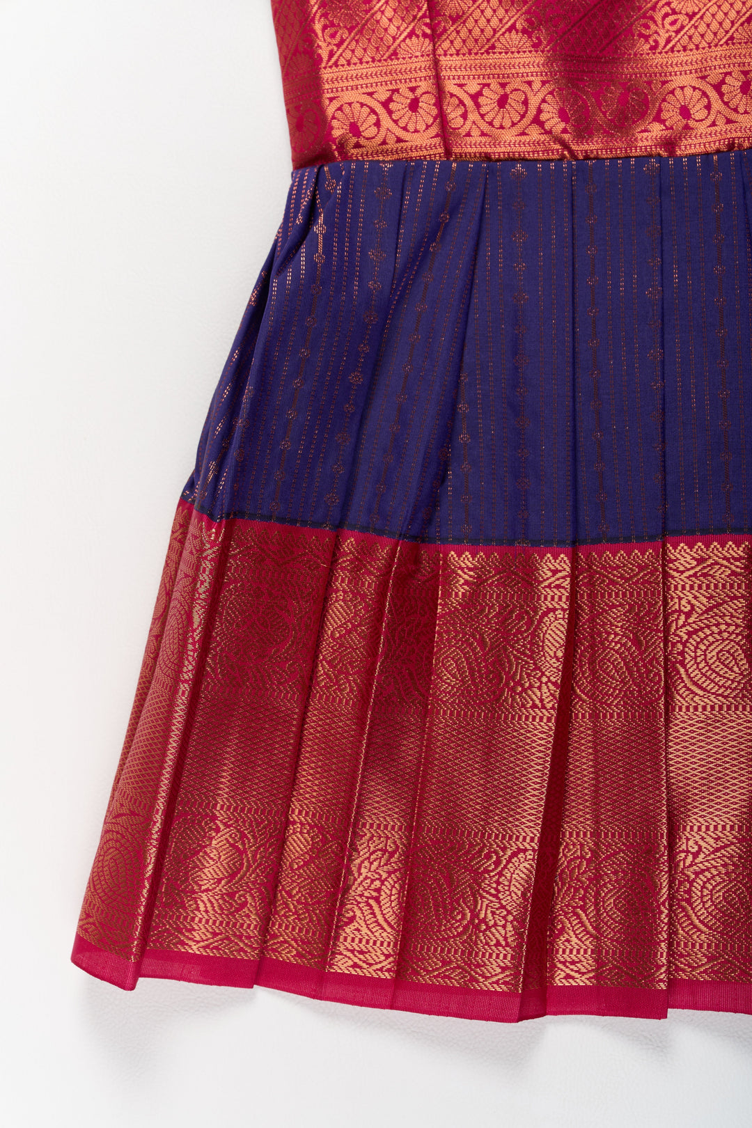 The Nesavu Girls Kanchi Silk Frock Elegant Purple and Red Pattu Pavadai for Girls with Zari Borders and Pleated Skirt Nesavu Elegant Purple Red Pattu Pavadai Girls Zari Borders Pleated Skirt | The Nesavu
