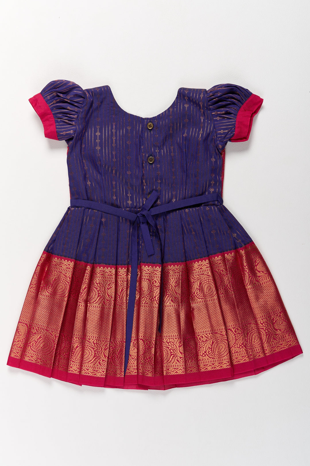 The Nesavu Girls Kanchi Silk Frock Elegant Purple and Red Pattu Pavadai for Girls with Zari Borders and Pleated Skirt Nesavu Elegant Purple Red Pattu Pavadai Girls Zari Borders Pleated Skirt | The Nesavu
