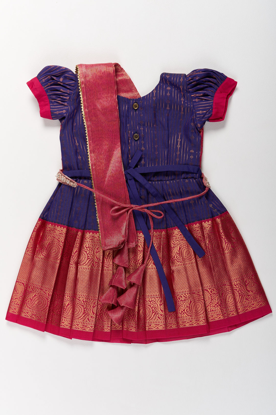 The Nesavu Girls Kanchi Silk Frock Elegant Purple and Red Pattu Pavadai for Girls with Zari Borders and Pleated Skirt Nesavu Elegant Purple Red Pattu Pavadai Girls Zari Borders Pleated Skirt | The Nesavu