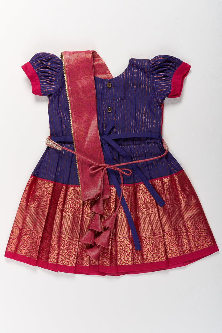 The Nesavu Girls Kanchi Silk Frock Elegant Purple and Red Pattu Pavadai for Girls with Zari Borders and Pleated Skirt Nesavu Elegant Purple Red Pattu Pavadai Girls Zari Borders Pleated Skirt | The Nesavu