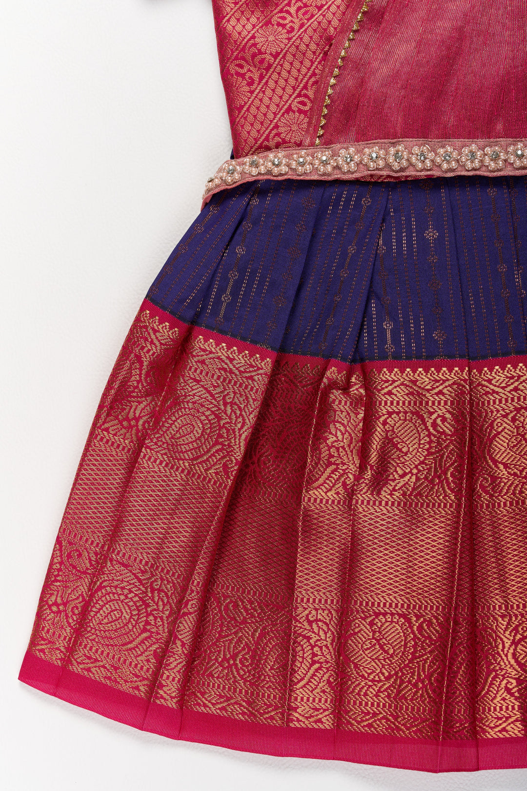The Nesavu Girls Kanchi Silk Frock Elegant Purple and Red Pattu Pavadai for Girls with Zari Borders and Pleated Skirt Nesavu Elegant Purple Red Pattu Pavadai Girls Zari Borders Pleated Skirt | The Nesavu