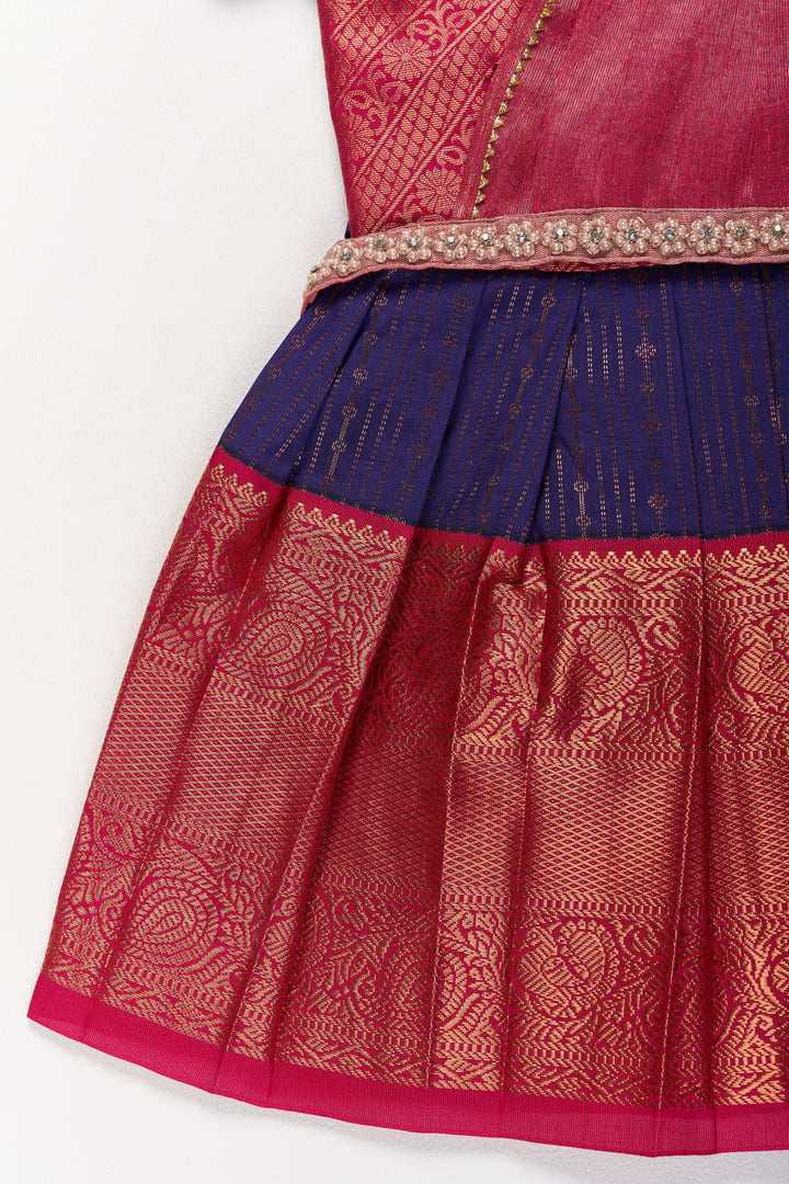The Nesavu Girls Kanchi Silk Frock Elegant Purple and Red Pattu Pavadai for Girls with Zari Borders and Pleated Skirt Nesavu Elegant Purple Red Pattu Pavadai Girls Zari Borders Pleated Skirt | The Nesavu