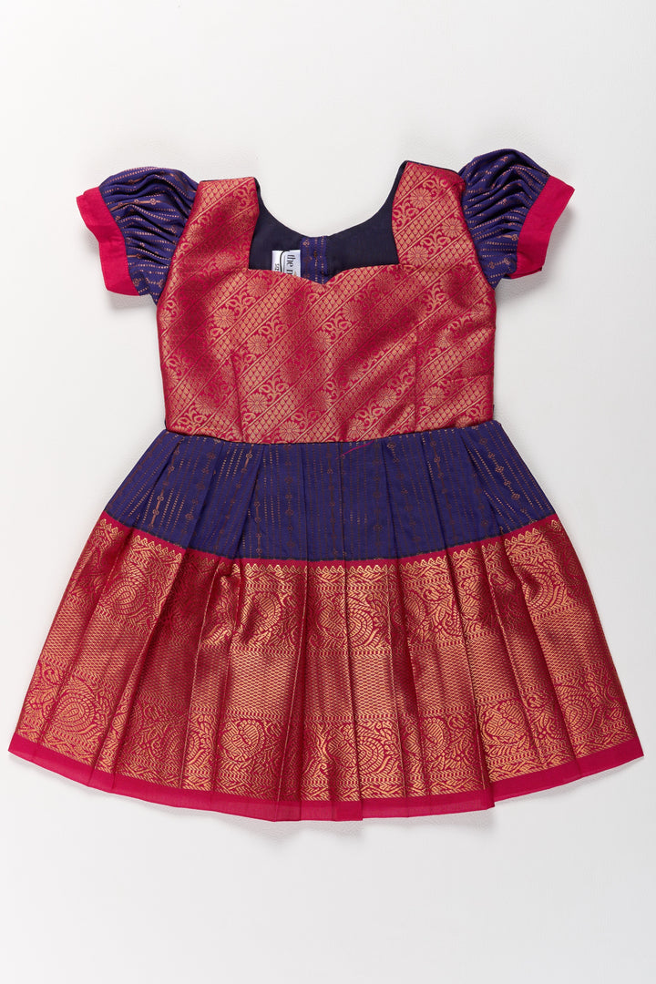 The Nesavu Girls Kanchi Silk Frock Elegant Purple and Red Pattu Pavadai for Girls with Zari Borders and Pleated Skirt Nesavu Elegant Purple Red Pattu Pavadai Girls Zari Borders Pleated Skirt | The Nesavu