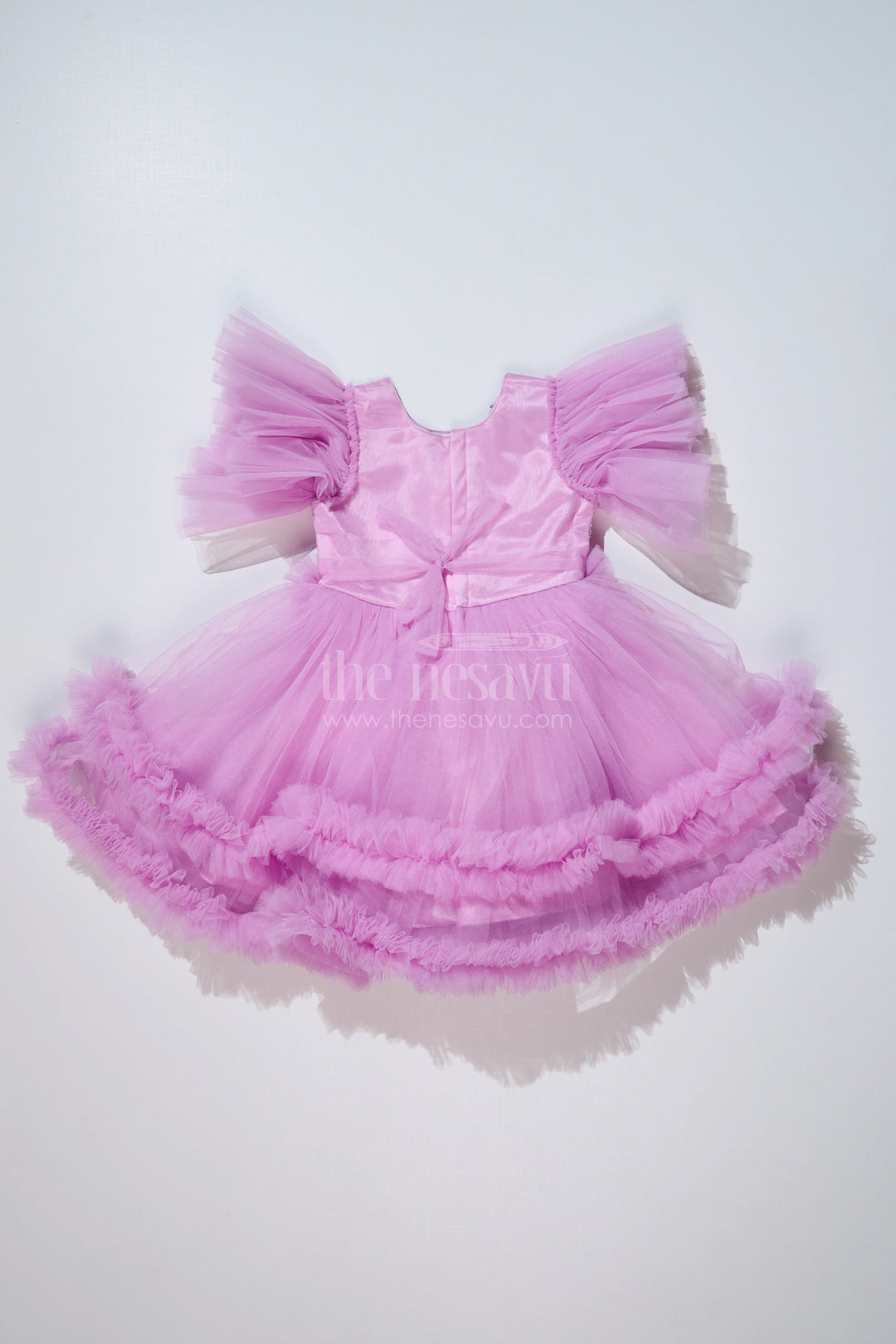 The Nesavu Girls Fancy Party Frock Elegant Purple Short Party Frock for Girls with Sequin Bodice and Ruffled Layers Nesavu Purple Short Party Frock Girls Floral Sequin Detailing Ruffled Net Skirt | The Nesavu