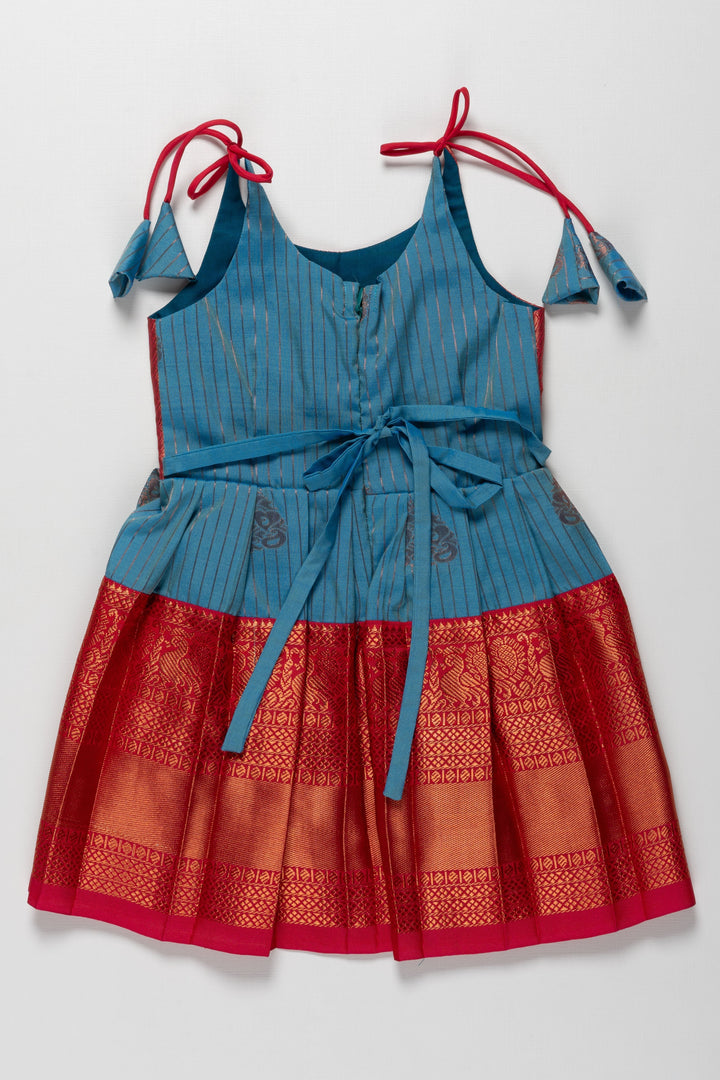 The Nesavu Tie-up Frock Elegant Red and Blue Silk Tie-Up Frock for Annaprasana and Chudakarana Nesavu Elegant Red and Blue Silk TieUp Frock for Girls | Festive and Traditional Wear | The Nesavu