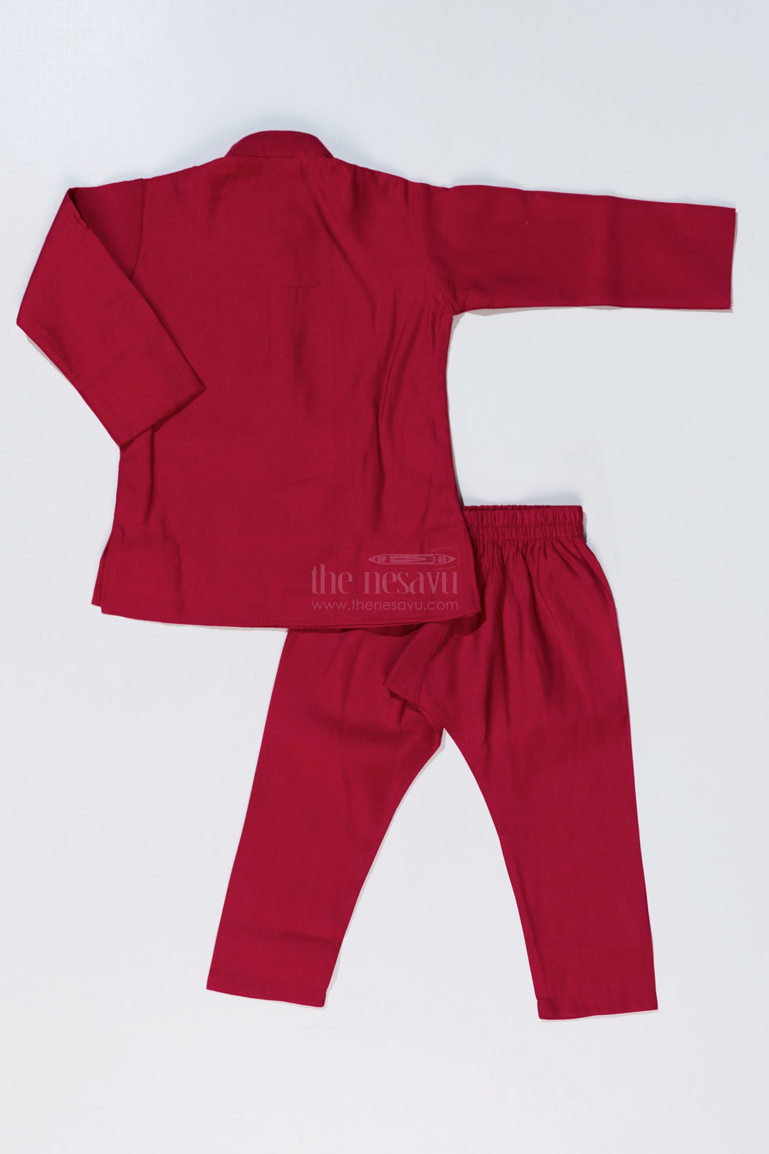 The Nesavu Boys Jacket Sets Elegant Red Kurta with Jacket Set for Boys in Jacquard Silk with Floral Embroidery Nesavu Elegant Red Kurta Jacket Set Boys Jacquard Silk Floral Embroidery | The Nesavu
