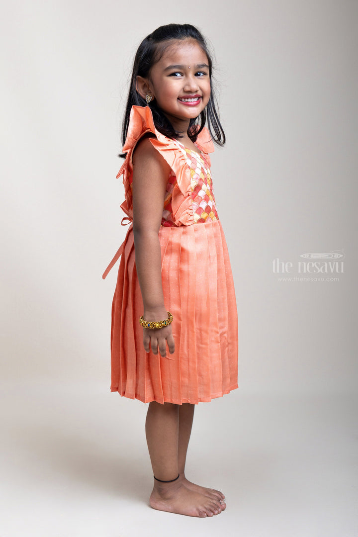 The Nesavu Silk Frock Elegant Ruffle Yoke Embroidered Semi-Silk Frock For Girls Nesavu Trendy Semi-Silk Frocks with Embroidered Yoke | Silk Frocks Collection | The Nesavu