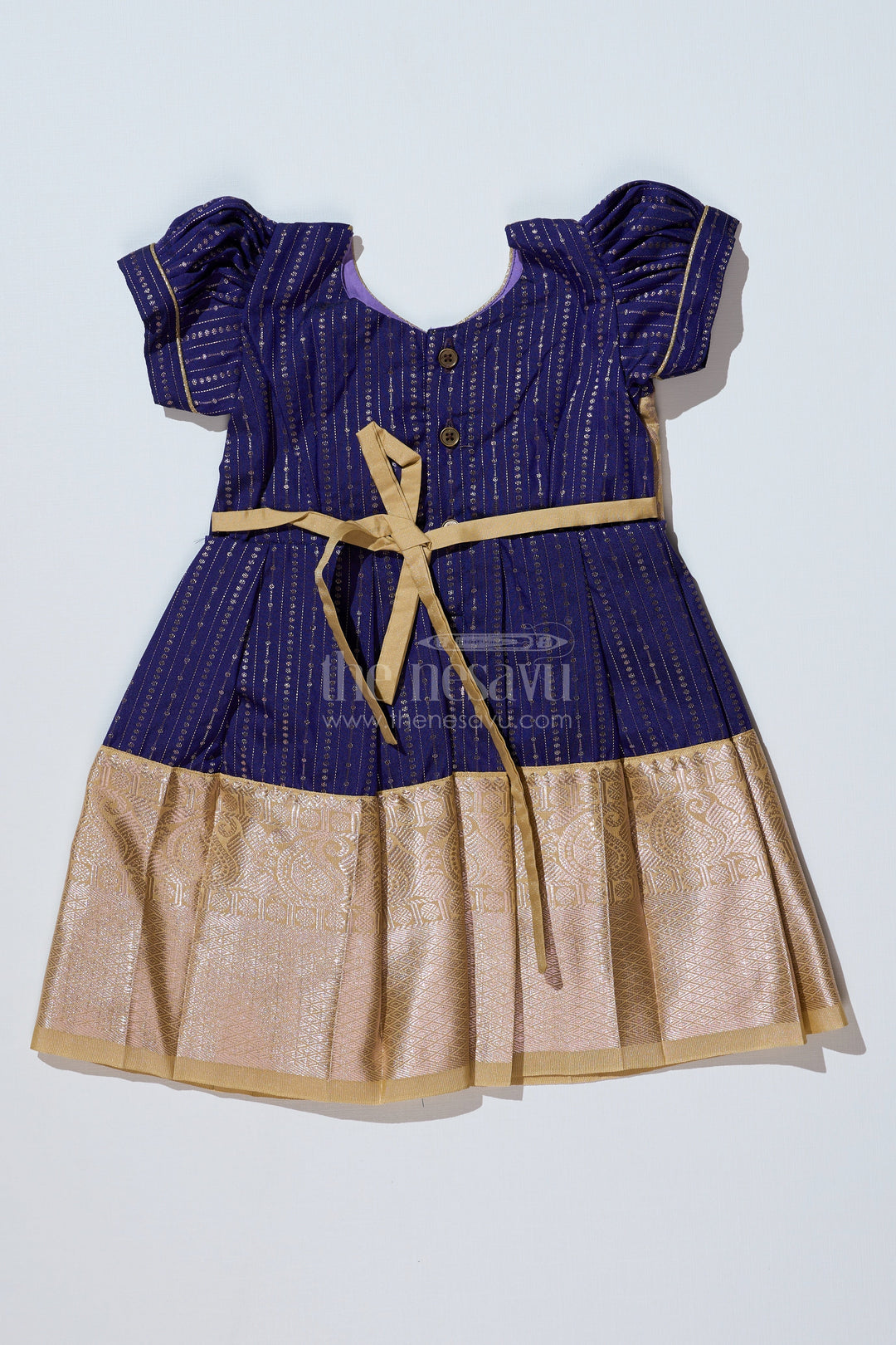 The Nesavu Girls Kanchi Silk Frock Elegant Silk Dresses Online for Girls with Kanchipuram Inspired Fabric and Gold Zari Pleated Border Nesavu Silk Dresses Online Girls Kanchipuram Inspired Fabric Gold Zari Pleated Border | The Nesavu