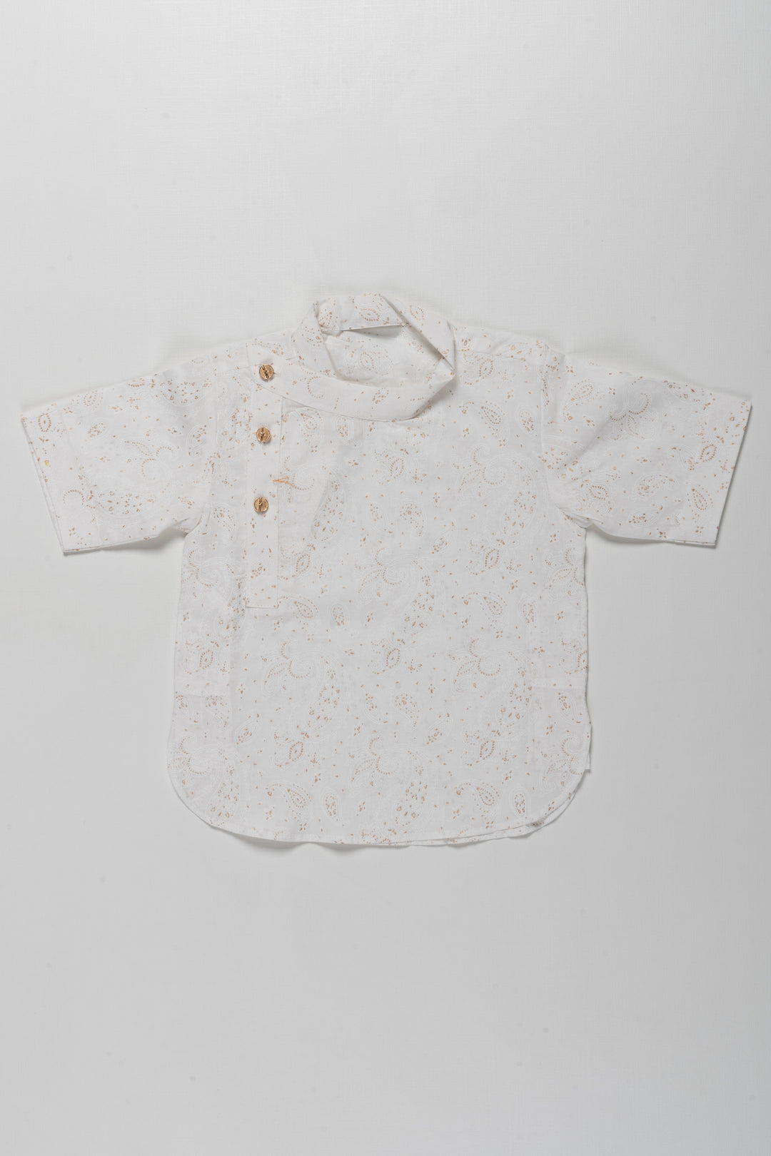 The Nesavu Boys Kurtha Shirt Elegant White Boys Kurta Shirt with Paisley Print - Perfect for Special Occasions Nesavu 16 (1Y) / White / Cotton BS140A-16 Elegant White Boys Kurta Shirt with Paisley Print | Perfect for Special Occasions | The Nesavu