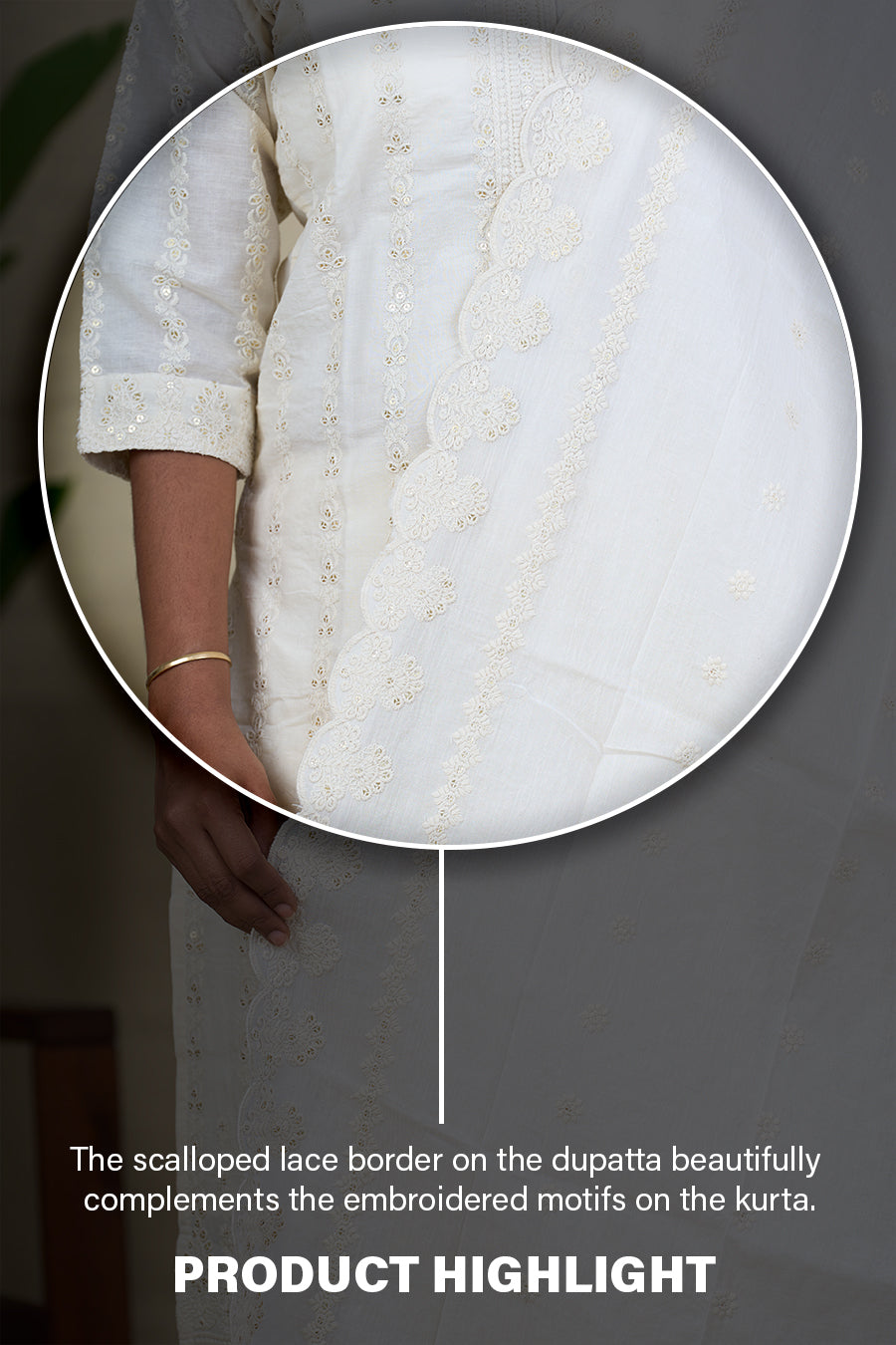 The Nesavu Womens Straight Suit Sets Elegant White Chikankari Cotton Salwar Kameez Set with Embroidered Dupatta Nesavu White Chikankari Cotton Salwar Kameez Set Embroidered Kurta with Dupatta | The Nesavu