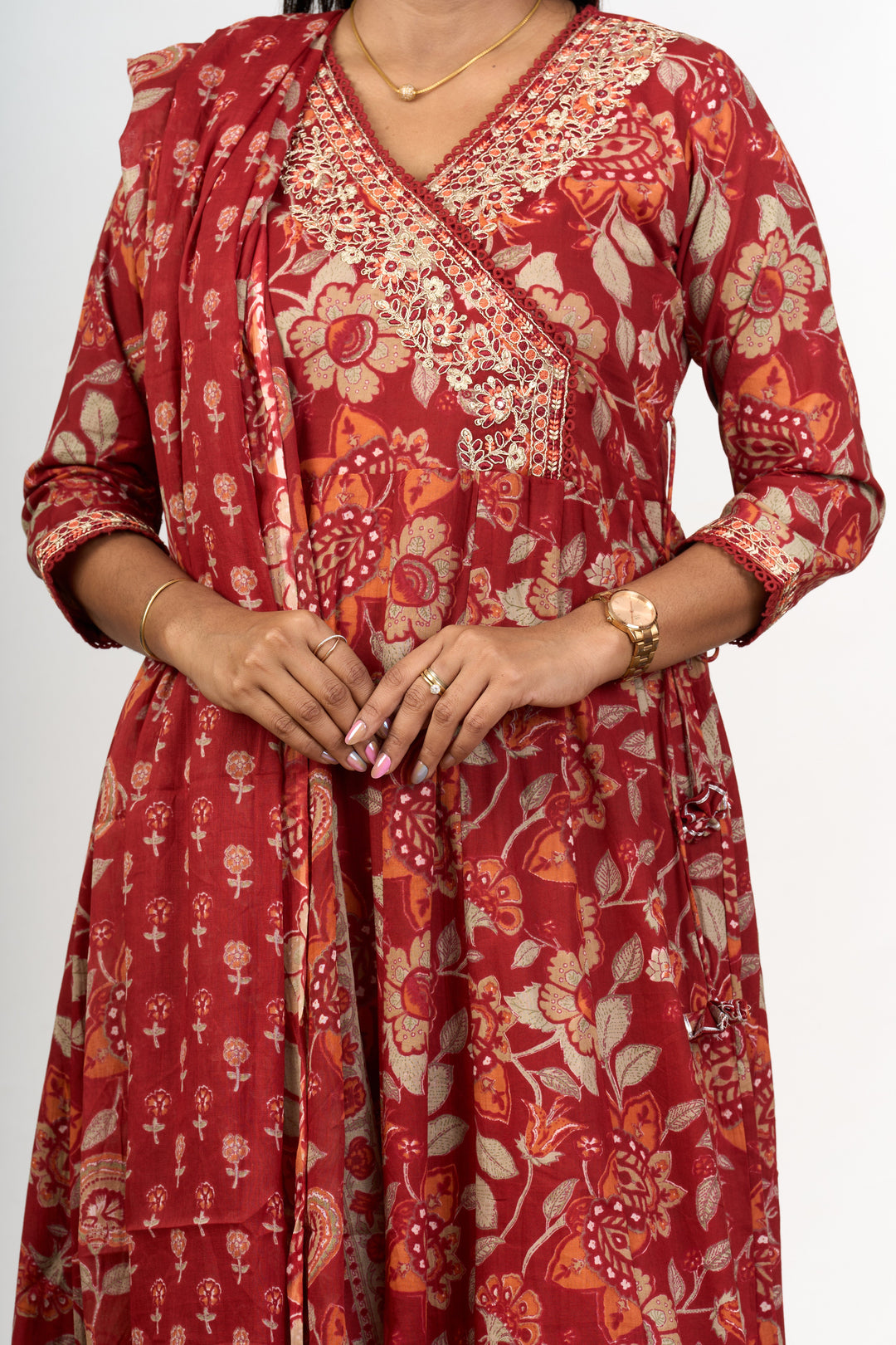 The Nesavu Womens Flared Suit Sets Elegant Women'S Flared Suit Set in Cotton with Floral Detailing Wedding Clothes for Women Nesavu Buy Women's Flared Cotton Suit Set Weddings Vibrant Floral Detailing Special Occasions | The Nesavu