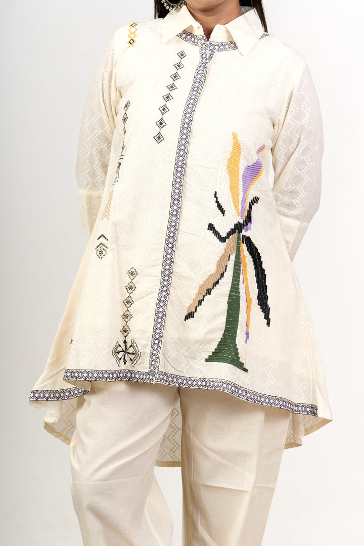 The Nesavu Womens Co-Ord Sets Elegant Women’S Knitted Co-Ord Trouser Set with Intricate Designs and Classic Appeal Nesavu Womens Knitted Co-Ord Trouser Set Geometric Embroidery Cotton Comfort - | The Nesavu