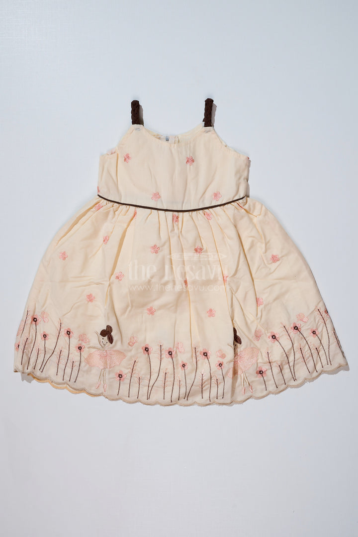 The Nesavu Girls Cotton Frock Elegant Yellow Cotton Frock for Girls with Embroidery and Ballerina Motifs Nesavu 20 (3Y) / Yellow GFC1614B-20 Nesavu Yellow Cotton Frock Girls Embroidery Ballerina Motifs