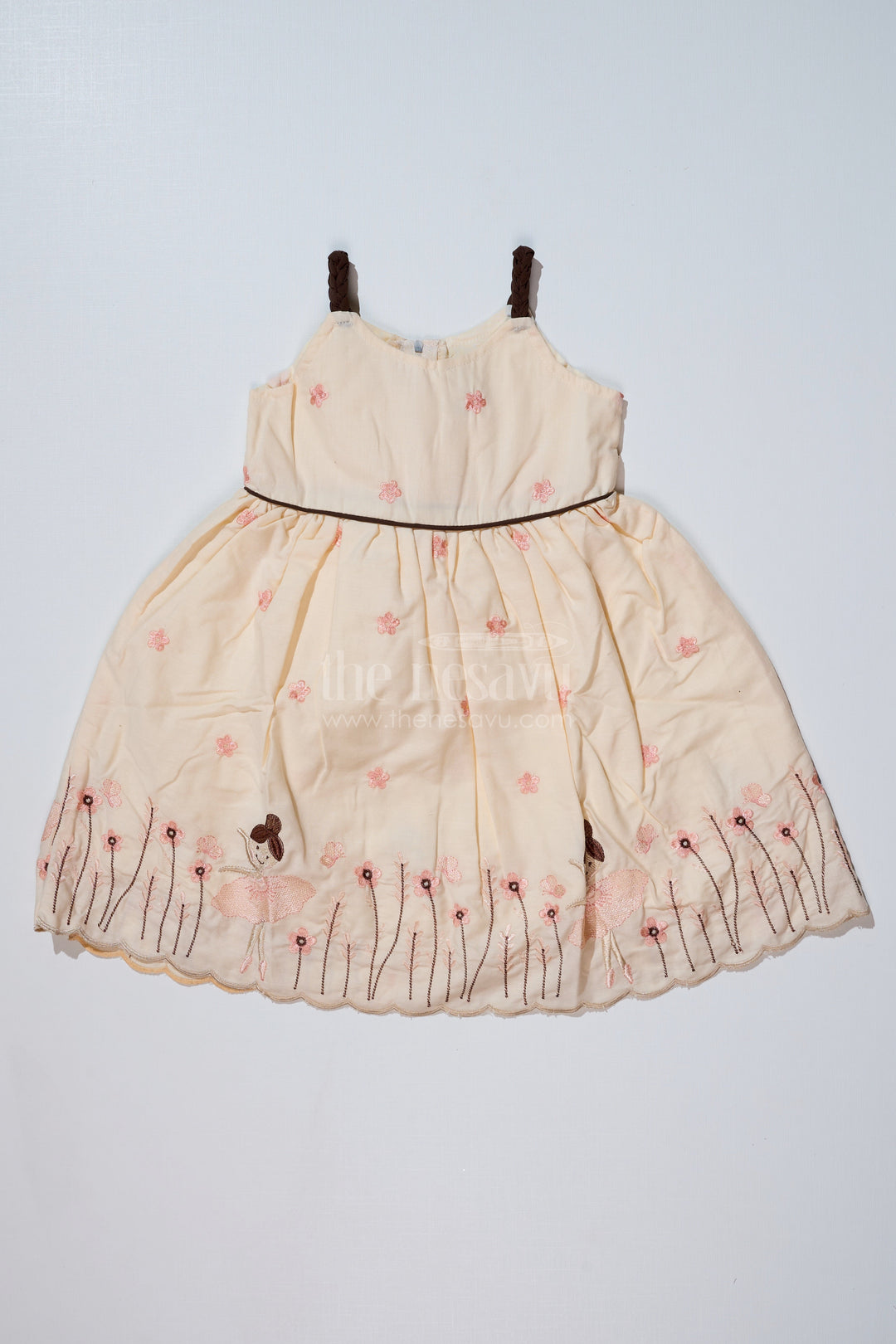 The Nesavu Girls Cotton Frock Elegant Yellow Cotton Frock for Girls with Embroidery and Ballerina Motifs Nesavu 20 (3Y) / Yellow GFC1614B-20 Yellow Cotton Frock Girls Embroidery Ballerina Motifs | The Nesavu