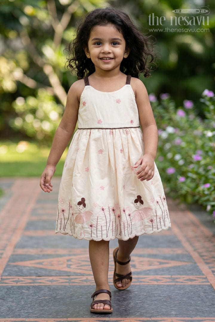 The Nesavu Girls Cotton Frock Elegant Yellow Cotton Frock for Girls with Embroidery and Ballerina Motifs Nesavu 20 (3Y) / Yellow GFC1614B-20 Yellow Cotton Frock Girls Embroidery Ballerina Motifs | The Nesavu