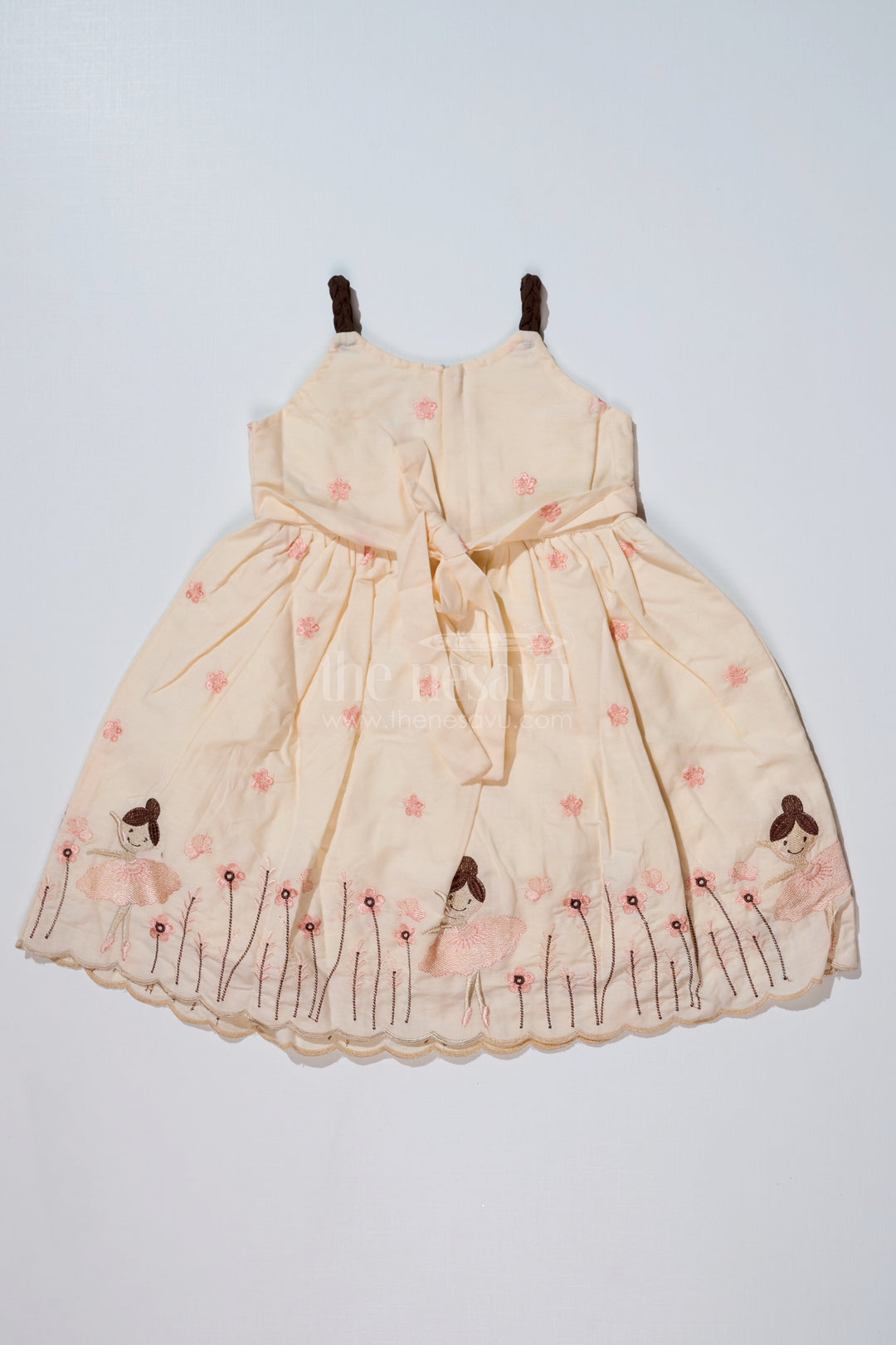 The Nesavu Girls Cotton Frock Elegant Yellow Cotton Frock for Girls with Embroidery and Ballerina Motifs Nesavu Nesavu Yellow Cotton Frock Girls Embroidery Ballerina Motifs