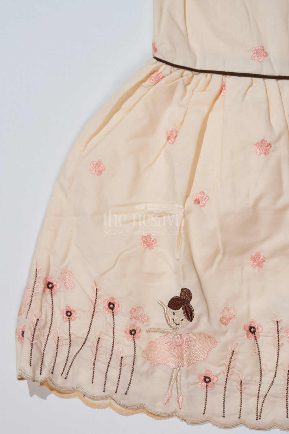 The Nesavu Girls Cotton Frock Elegant Yellow Cotton Frock for Girls with Embroidery and Ballerina Motifs Nesavu Nesavu Yellow Cotton Frock Girls Embroidery Ballerina Motifs
