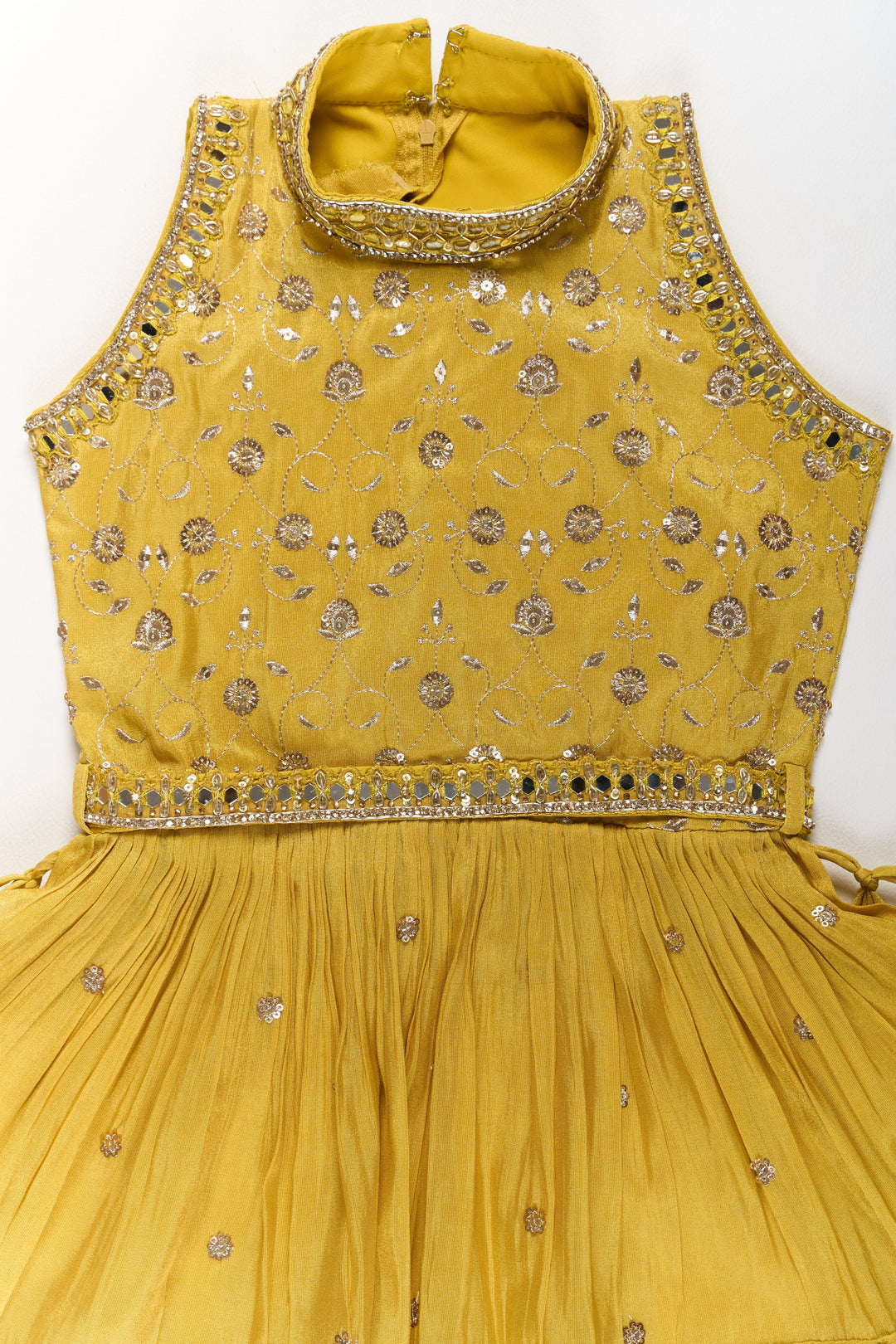 The Nesavu Girls Sharara / Plazo Set Elegant Yellow Georgette Girls Sharara Set with Sequin Embroidery and Peplum Top Nesavu Yellow Georgette Girls Sharara Set Sequin Embroidery Peplum Top | The Nesavu