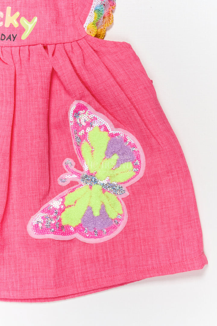 The Nesavu Baby Cotton Frocks Embellished Cotton Frock for Baby Girls with Butterfly Patch and Sequin Trim Nesavu Nesavu baby girl cotton frock with butterfly patch and sequin trim for sparkly everyday wear