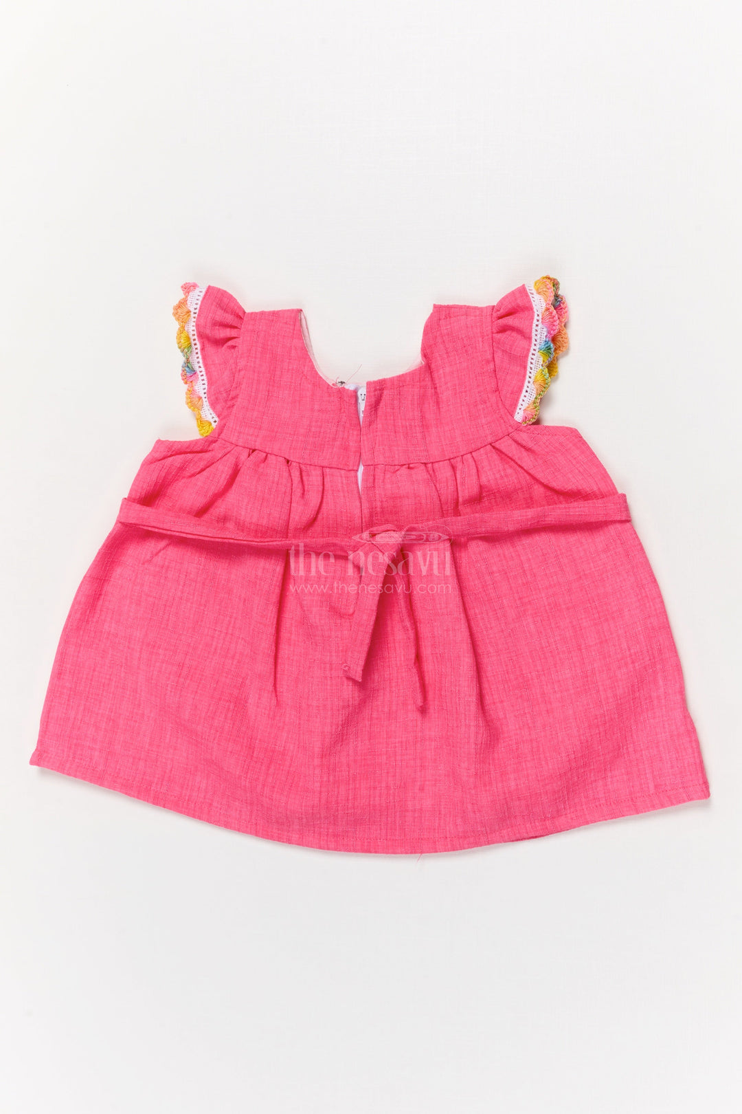 The Nesavu Baby Cotton Frocks Embellished Cotton Frock for Baby Girls with Butterfly Patch and Sequin Trim Nesavu Nesavu baby girl cotton frock with butterfly patch and sequin trim for sparkly everyday wear