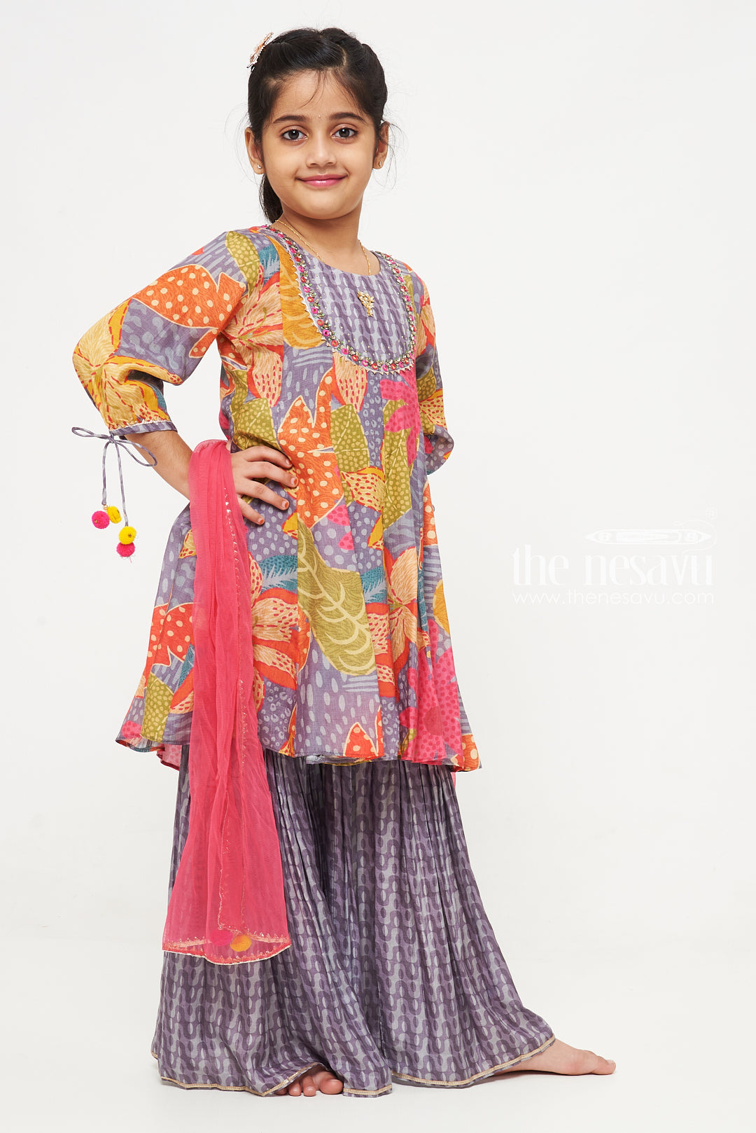 The Nesavu Girls Sharara / Plazo Set Embrace the Fusion with Modernity: Short Kurti and Gharara Sets for Summer Nesavu Shop Summers Latest Trend | Elegant Short Kurti with Gharara Sets | The Nesavu