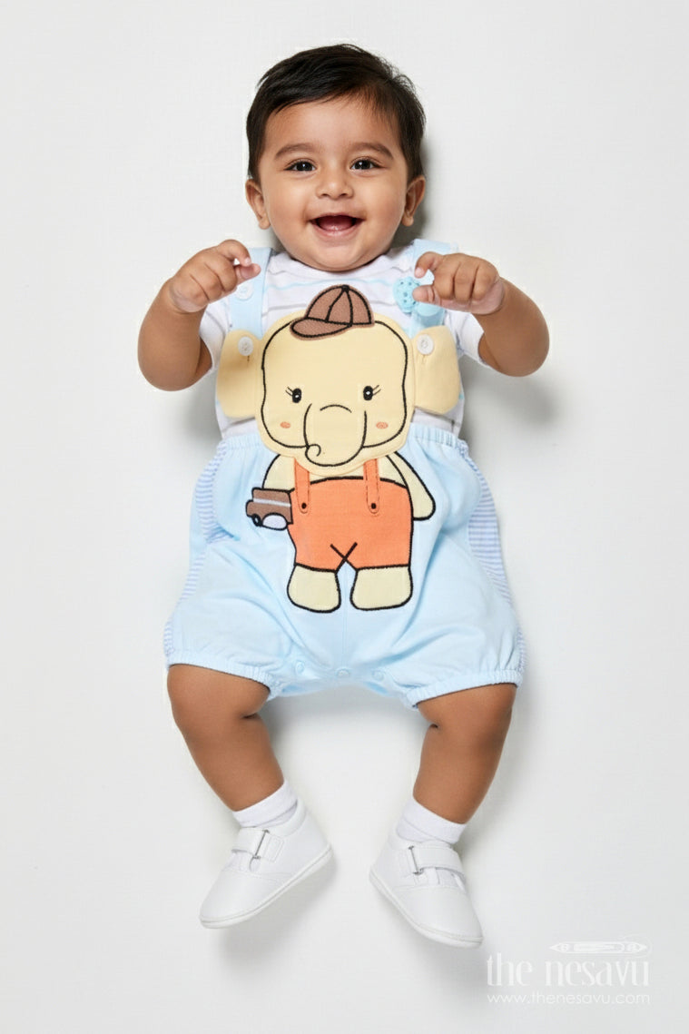 The Nesavu Baby Dungarees Embroidered Baby Dungaree Set for Casual Wear and Playtime Fun Nesavu 14 (6M) / Blue BCS516A-14 Nesavu embroidered baby dungaree cotton set boys  perfect playtime everyday comfort