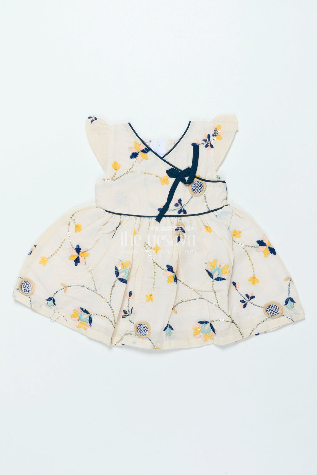 The Nesavu Baby Frocks Embroidered Baby Frock for Traditional Rituals and Birthday Poojas Nesavu 14 (6M) / Cream BFJ869A-14 Nesavu embroidered baby frock cotton naming ceremonies poojas first birthday functions