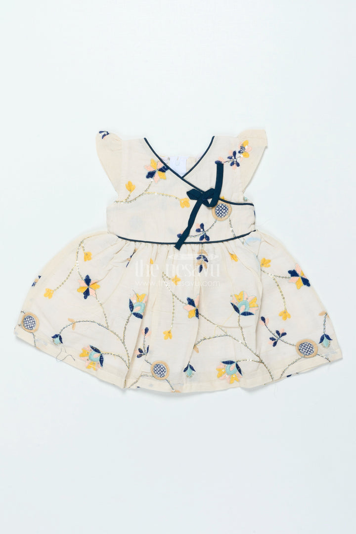 The Nesavu Baby Frocks Embroidered Baby Frock for Traditional Rituals and Birthday Poojas Nesavu 14 (6M) / Cream BFJ869A-14 Nesavu embroidered baby frock cotton naming ceremonies poojas first birthday functions