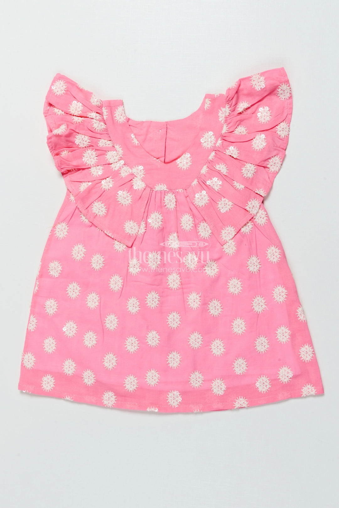 The Nesavu Girls Cotton Frock Embroidered Baby Girl Frock for Parties and Family Outings Nesavu 14 (6M) / Peach GFC1921A-14 Nesavu baby girl cotton frock floral embroidery birthday parties special family moments