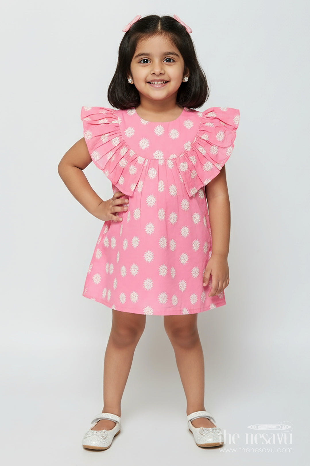 The Nesavu Girls Cotton Frock Embroidered Baby Girl Frock for Parties and Family Outings Nesavu 14 (6M) / Peach GFC1921A-14 Nesavu baby girl cotton frock floral embroidery birthday parties special family moments