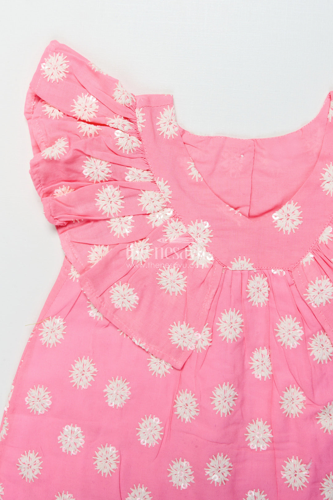 The Nesavu Girls Cotton Frock Embroidered Baby Girl Frock for Parties and Family Outings Nesavu Nesavu baby girl cotton frock floral embroidery birthday parties special family moments