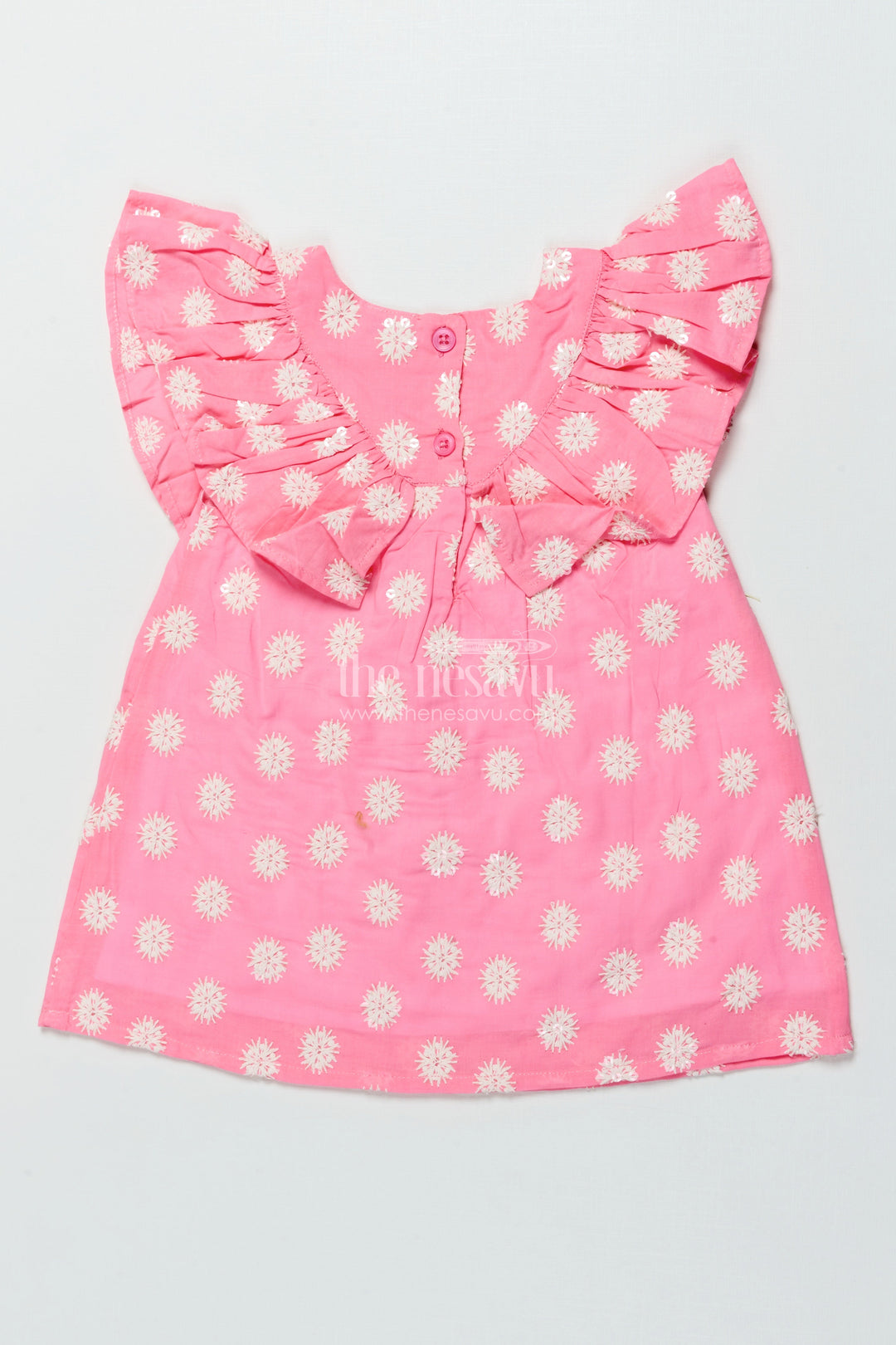 The Nesavu Girls Cotton Frock Embroidered Baby Girl Frock for Parties and Family Outings Nesavu Nesavu baby girl cotton frock floral embroidery birthday parties special family moments