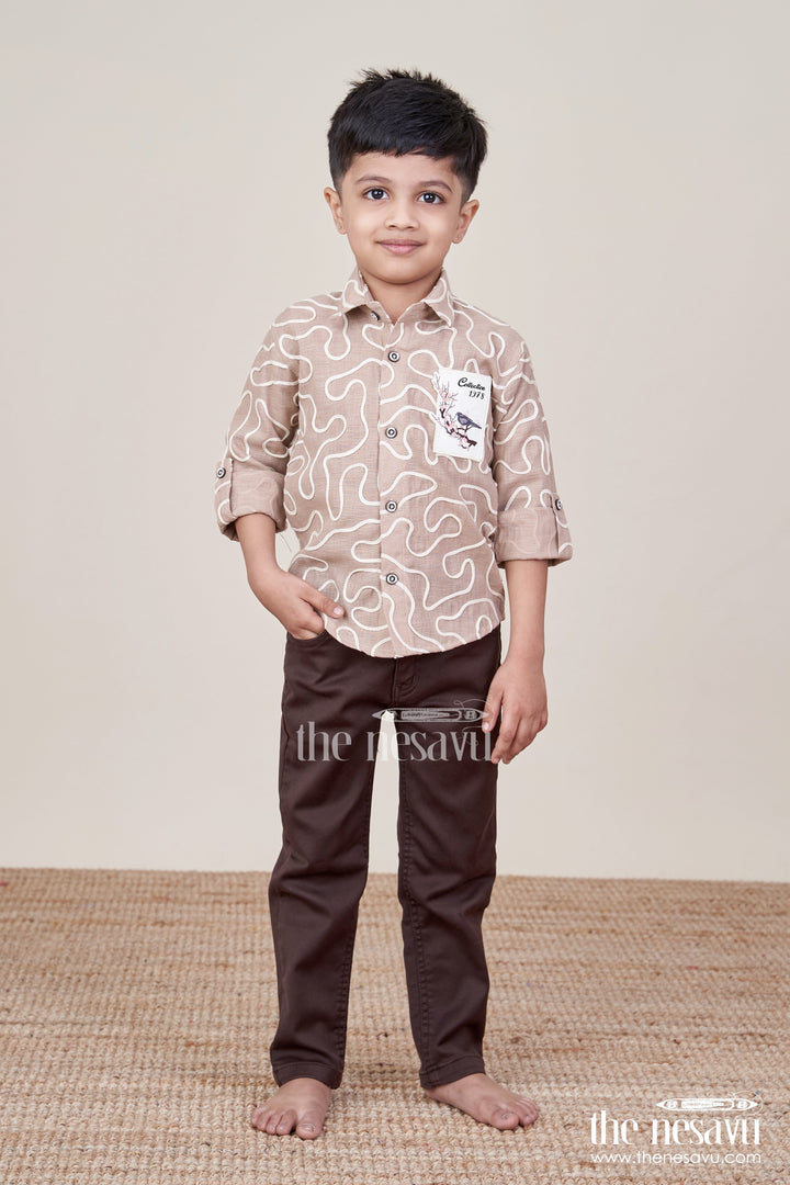 The Nesavu Boys Casual Set Embroidered Boys Casual Shirt and Trouser Set Smart and Breathable Daywear Nesavu Nesavu boys casual cotton outfit embroidery dark trousers  everyday style