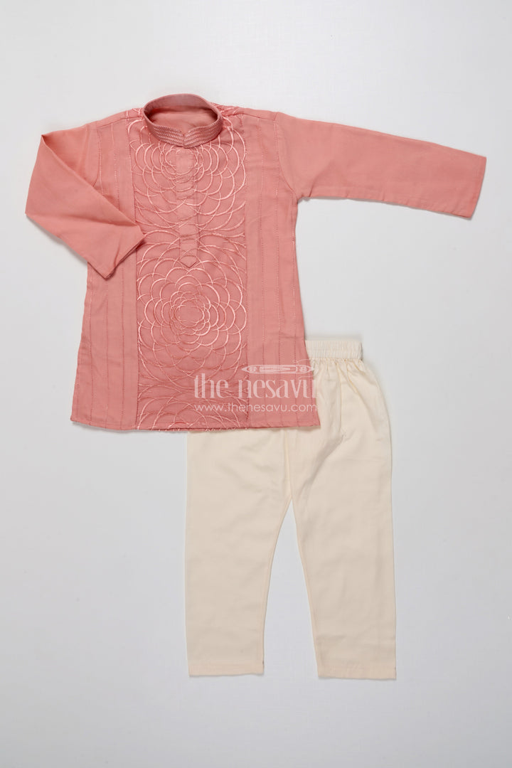 The Nesavu Boys Kurtha Set Embroidered Boys Kurta Set In Silk Cotton for Celebrations and Functions Nesavu Nesavu embroidered boys kurta set silk cotton perfect festive wear wedding functions