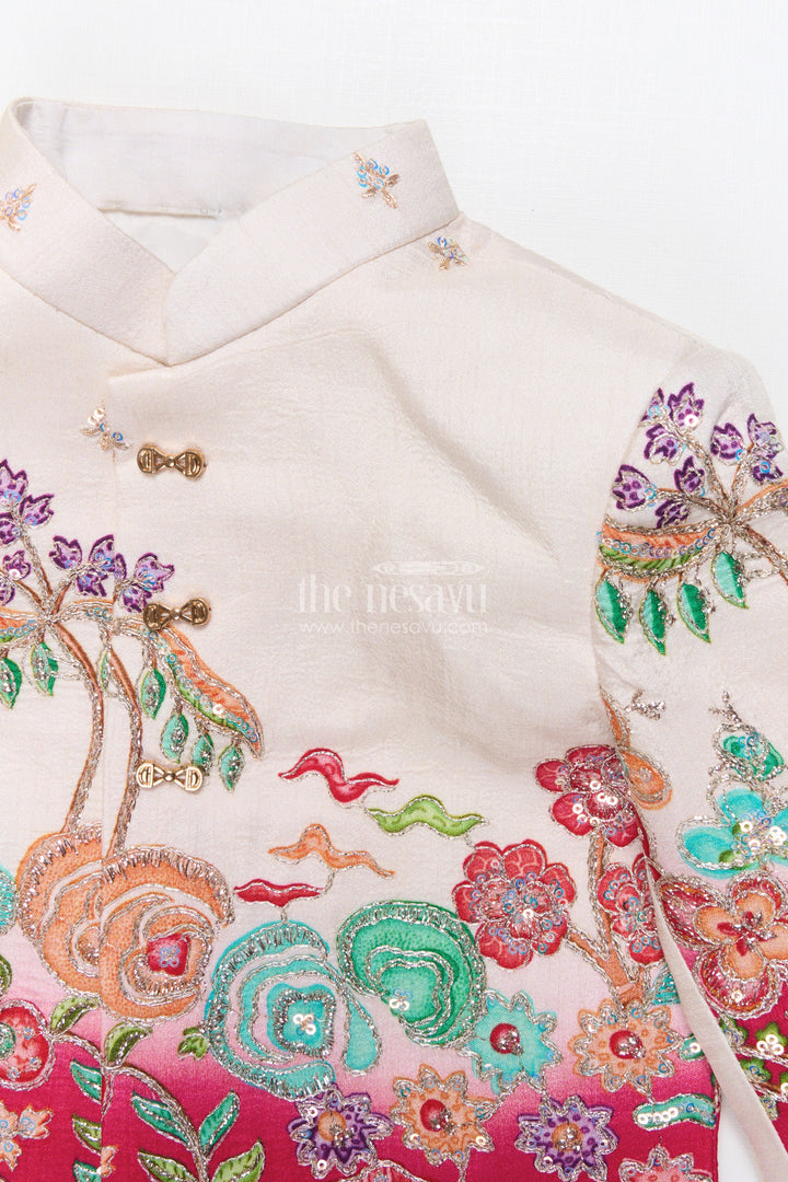 The Nesavu Boys Sherwani Embroidered Boys Sherwani Set for Festive Weddings and Cultural Functions Nesavu Nesavu boys sherwani sequin embroidery placement print weddings festive events