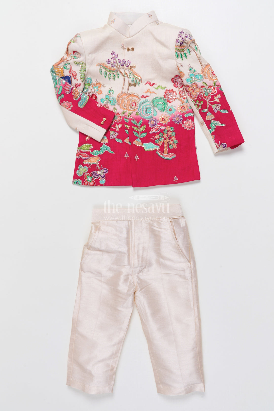The Nesavu Boys Sherwani Embroidered Boys Sherwani Set for Festive Weddings and Cultural Functions Nesavu Nesavu boys sherwani sequin embroidery placement print weddings festive events