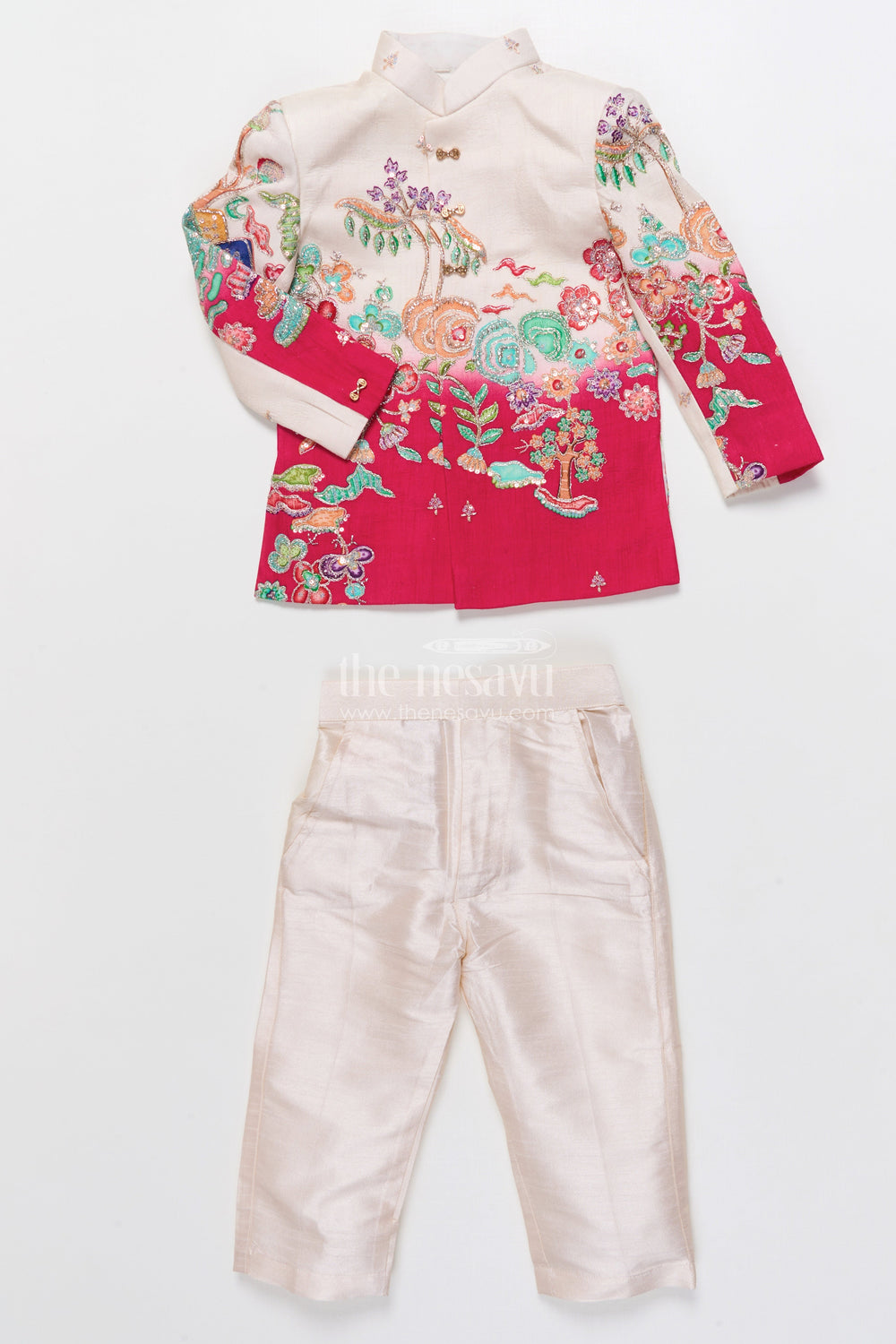 The Nesavu Boys Sherwani Embroidered Boys Sherwani Set for Festive Weddings and Cultural Functions Nesavu Nesavu boys sherwani sequin embroidery placement print weddings festive events