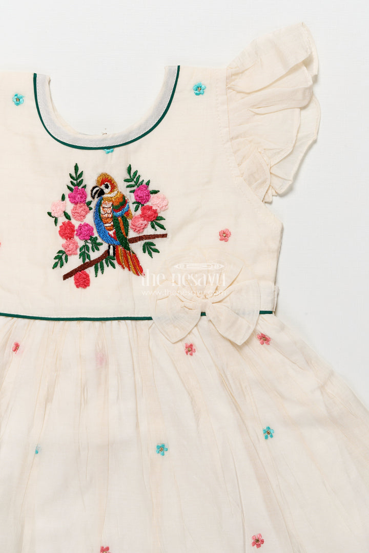 The Nesavu Girls Chanderi Frock Embroidered Chanderi Frock for Girls Perfect for Festive Occasions Nesavu Nesavu Chanderi frock girls parrot embroidery  ideal festive cultural events