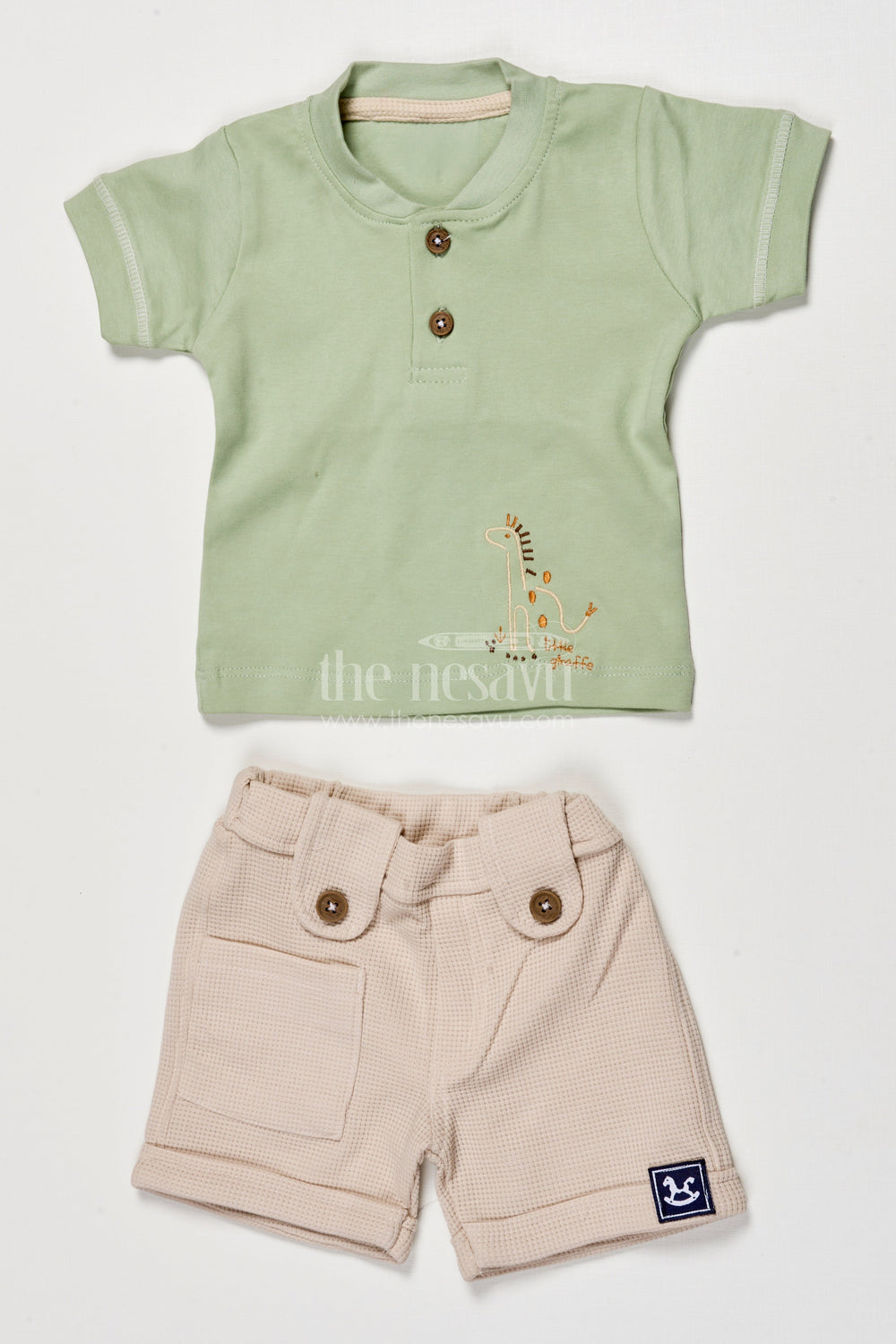 The Nesavu Boys Casual Set Embroidered Cotton Casual Set for Toddler Boys’ Daily Wear Nesavu 14 (6M) / Green BCS511B-14 Nesavu toddler boys casual cotton set thread embroidery playful everyday wear