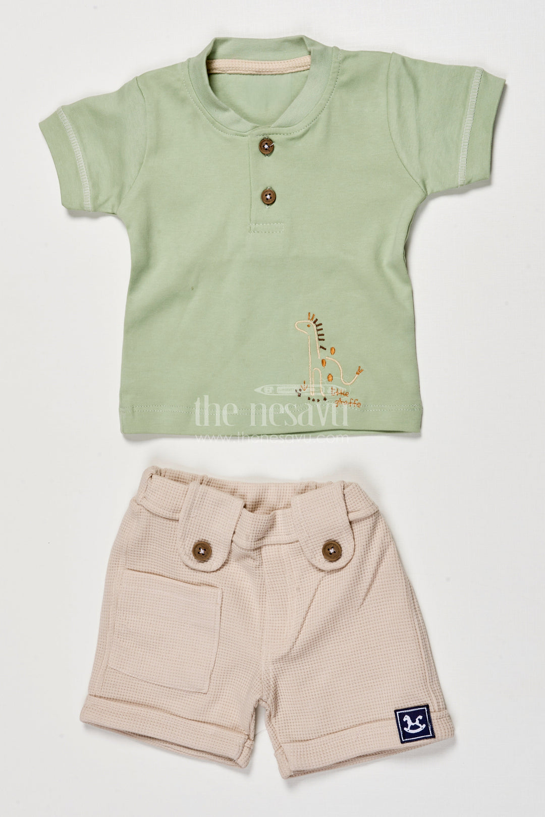 The Nesavu Boys Casual Set Embroidered Cotton Casual Set for Toddler Boys’ Daily Wear Nesavu 14 (6M) / Green BCS511B-14 Nesavu toddler boys casual cotton set thread embroidery playful everyday wear